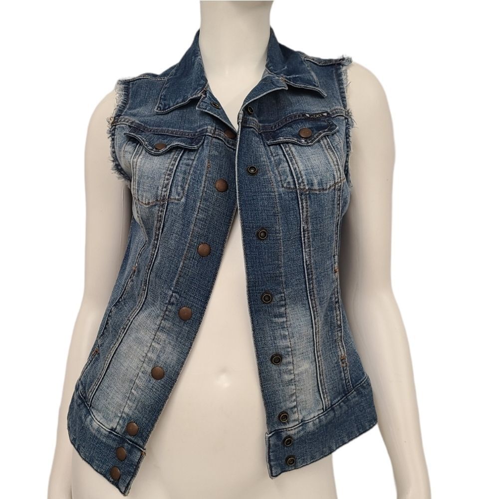 Lucky Brand Distressed Denim Vest Size XS